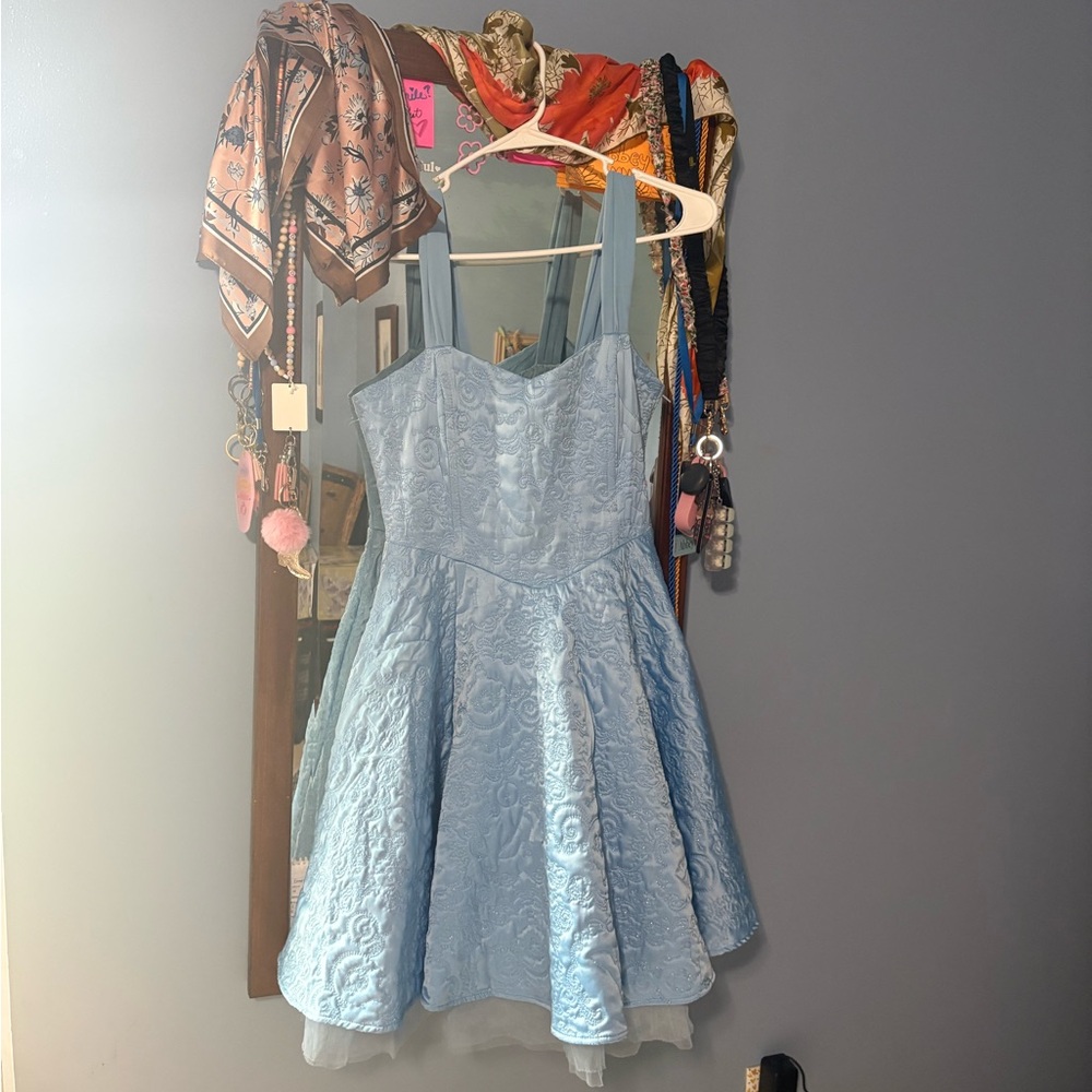 Disney Light Blue Textured Floral Fit-and-Flare Dress for Women
